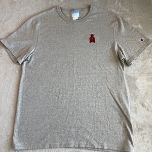 Champion Mens T-Shirt Size Large Hoodie Logo Patch Gray